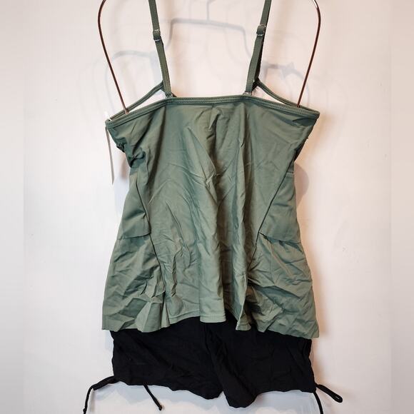 New Olive Green Black Swimsuit with Shorts Tankini Modest Bathing Suit Size XS - Picture 2 of 12